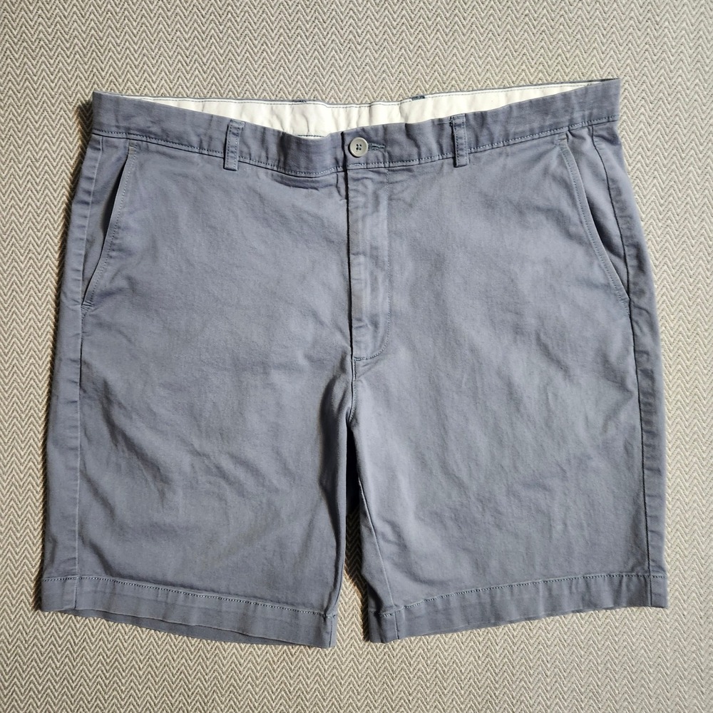 Roundtree & Yorke Mens Blue Gray Flat Front Chino Shorts Size 40 Stretch Cotton